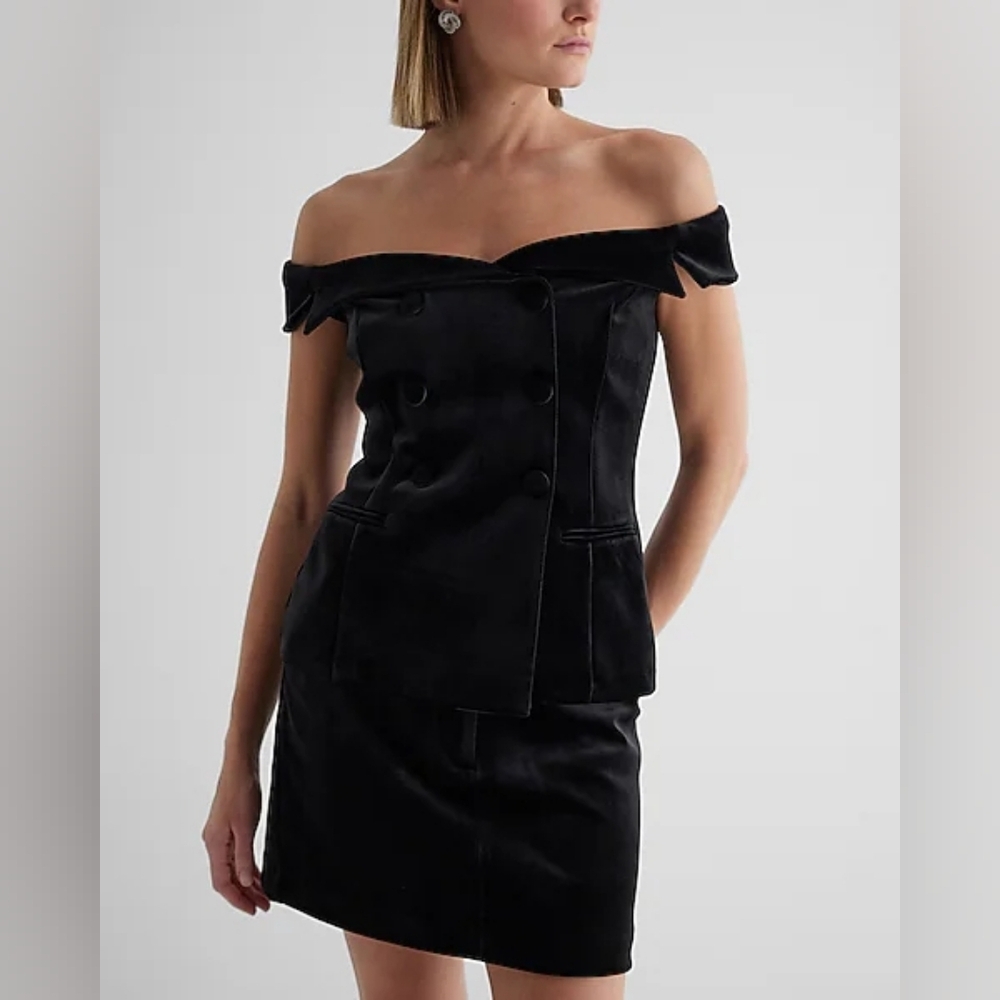 Express Velvet Off The Shoulder Faux Double Breasted Top Size M